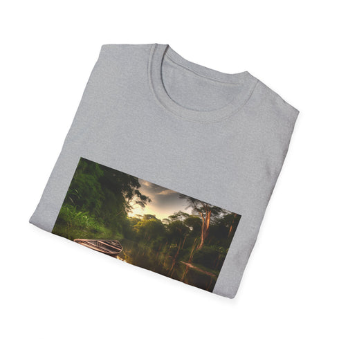 Charcoal cotton crew neck T-shirt with Amazon rainforest graphic design