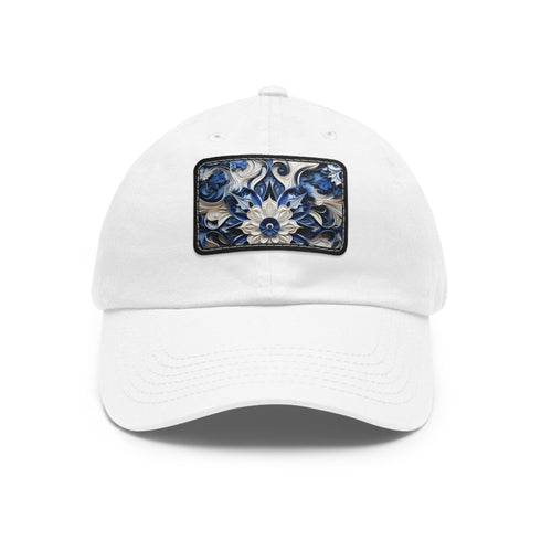 Midnight cerulean porcelain cap with white light brown rectangle patch.