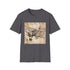 Charcoal cotton t-shirt with vintage airplane and travel stamp design