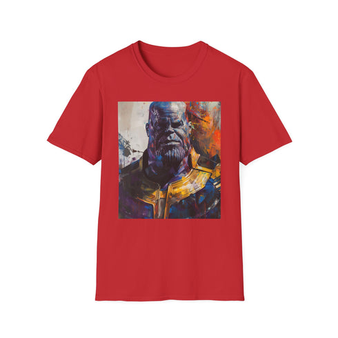 Charcoal cotton T-shirt with vibrant Thanos portrait and crew neck design