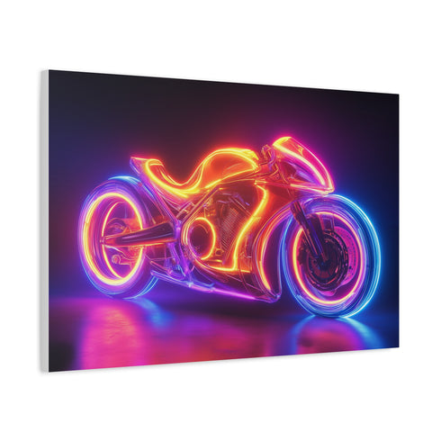 Retro Motorcycle with Neon Trail Stretched Canvas Wall Art