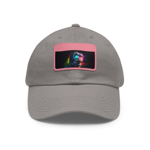 White baseball cap with light brown patch, comfortable fit for all.