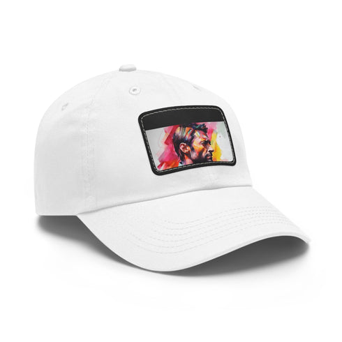 Neon Dreams Hugh Jackman watercolor baseball cap with brown patch.