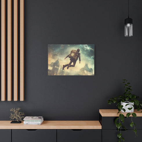A Traveler Floating above Time Stretched Canvas Wall Art
