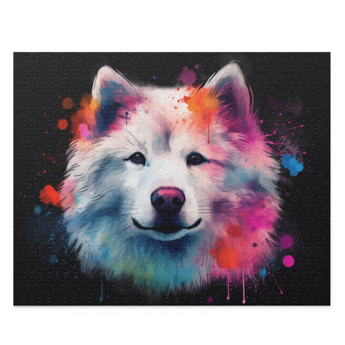Adorable fluffy Samoyed jigsaw puzzle for dog lovers and enthusiasts.