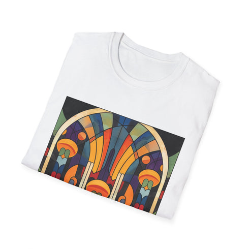 Charcoal cotton t-shirt with art deco geometric patterns regular fit