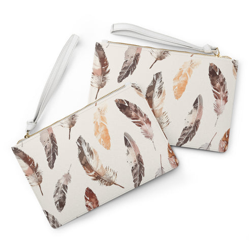 Boho feather clutch bag with vibrant seamless pattern for chic fashionistas.