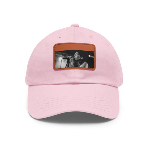 Stylish white Dua Lipa Melody Snapback hat with Light Brown patch