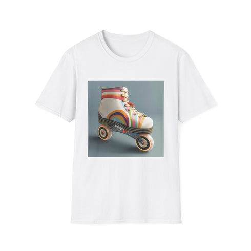 Retro roller skate striped t-shirt in charcoal, unisex size small.