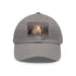 Winter forest themed white cotton baseball cap with light brown patch.