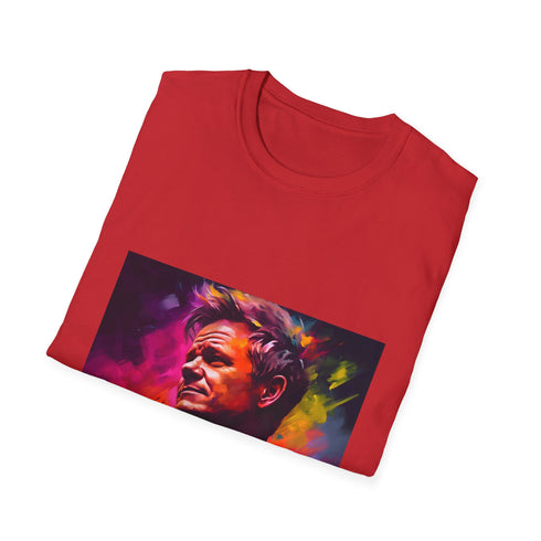 Charcoal crew neck T-shirt with vibrant watercolor and neon culinary design