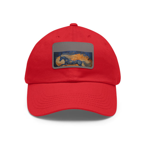 Abstract horse art textured baseball cap in white with light brown patch.