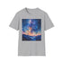 Charcoal cotton T-shirt with celestial Milky Ways painting in vibrant colors
