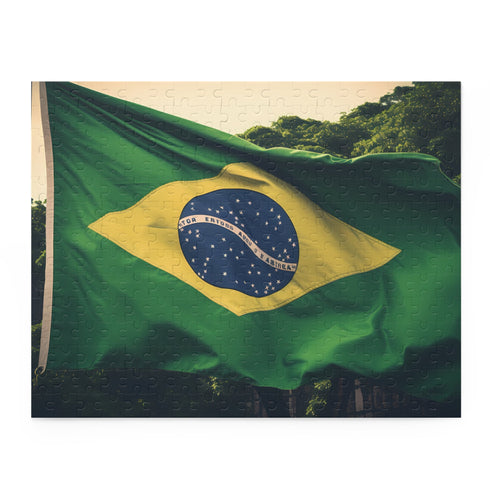 Brazil flag jigsaw puzzle with vibrant colors and iconic design.
