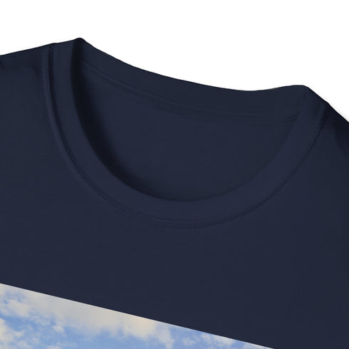 Charcoal retro camper van t-shirt with vibrant seaside design