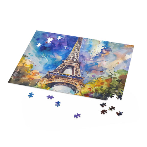 Eiffel Tower watercolor puzzle, relaxing and rewarding jigsaw experience.