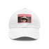 Audrey Hepburn monochrome baseball cap with white light brown rectangle patch.