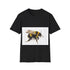 Charcoal cotton t-shirt with vibrant bumblebee watercolor design