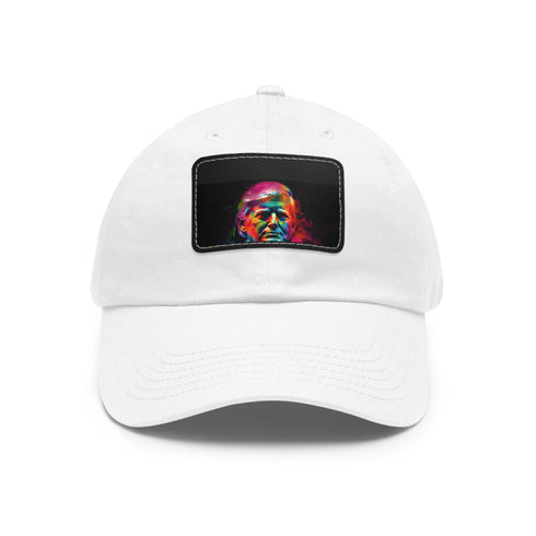 Stylish neon Trump hat with watercolor splatter design, unisex accessory.