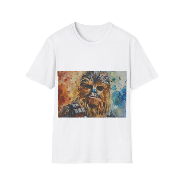 Vibrant watercolor Chewbacca t-shirt in charcoal cotton with crew neck