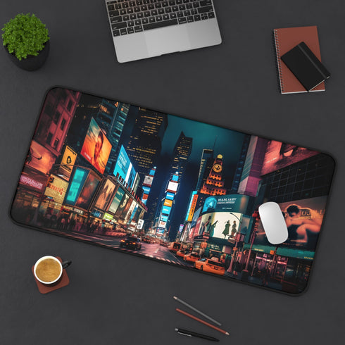 Nighttime Times Square Desk Mat | Desk Mat | Accessories, Back-to-School, Desk, Fall Bestsellers, Home & Living, Mouse pad, Mouse Pads, Mousepad, Seasonal Picks, Stationery, TikTok | Prints with Passion