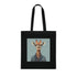 Stylish black tote with geeky giraffe design in cotton fabric.