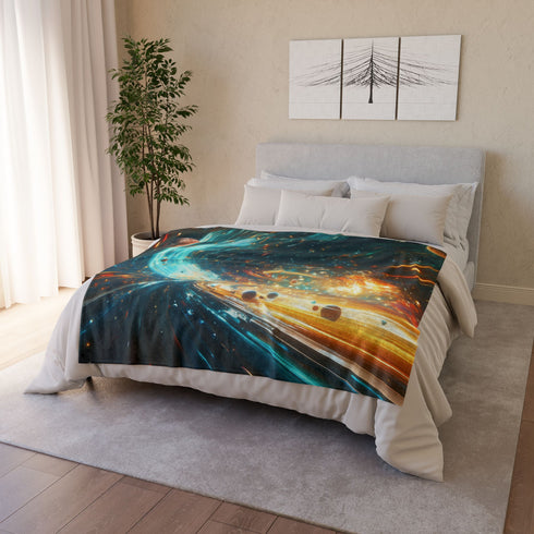 Space Highway with Comet Traffic Plush Fleece Throw Blanket