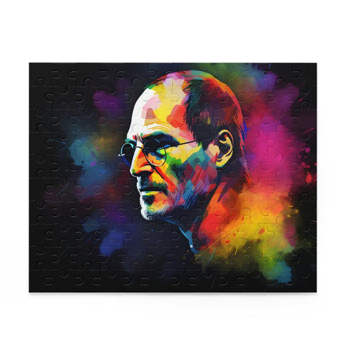 Neon Steve Jobs watercolor puzzle with vibrant colors and iconic design.