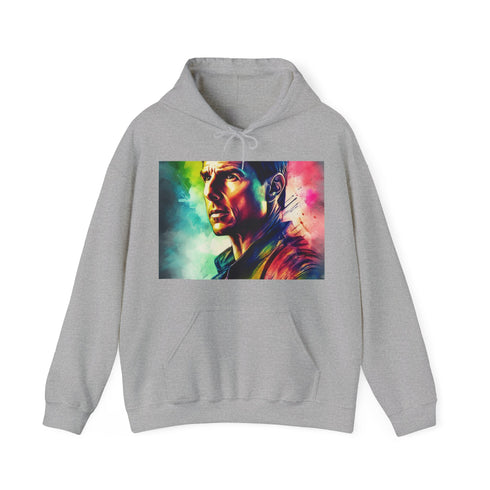 Tom Cruise action watercolor hoodie in navy, size S.