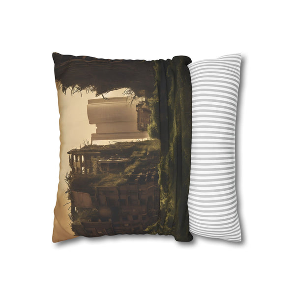Ruined City Twisted Skyscrapers Eerie Glow ā 40Ć40 Cushion Cover ā Sofa & Living Room Lifestyle View
