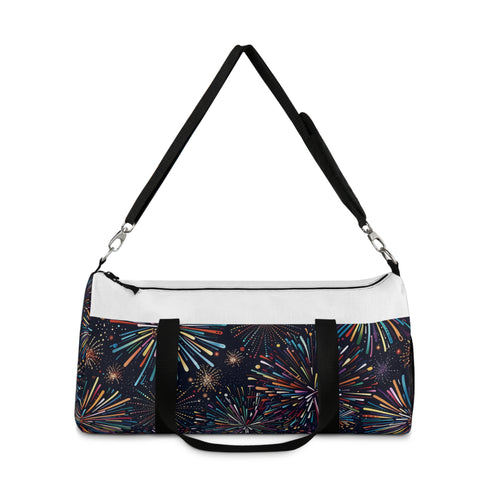Vibrant fireworks pattern small duffel bag for stylish travel.