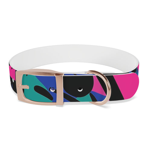 Neon graffiti dog collar, sleek black onyx urban chic M size.