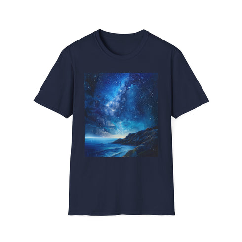 Charcoal cotton t-shirt with vibrant Milky Way painting crew neck design