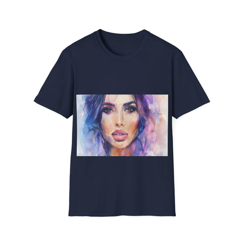 Charcoal cotton crew neck tee with vivid watercolor design and regular fit