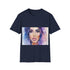 Charcoal cotton crew neck tee with vivid watercolor design and regular fit