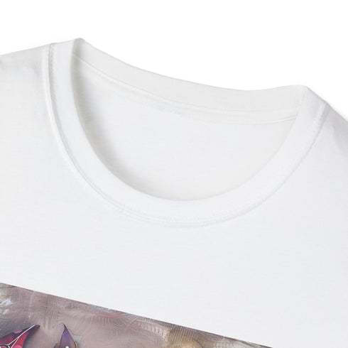 Charcoal bohemian feather t-shirt with vibrant whimsical pattern for summer