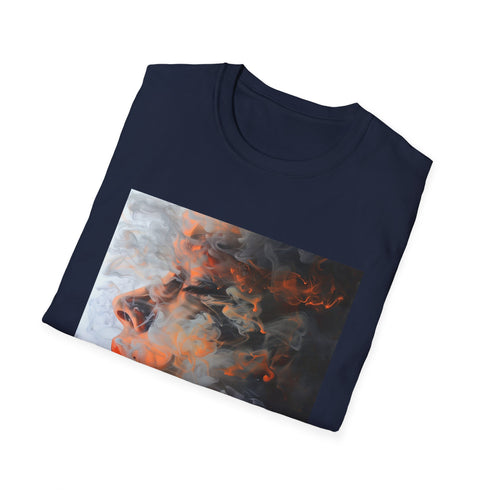 Charcoal cotton T-shirt with abstract smoke art and soft breathable fabric