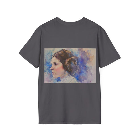 Princess Leia watercolor tee in charcoal, regular fit, Star Wars-inspired design.