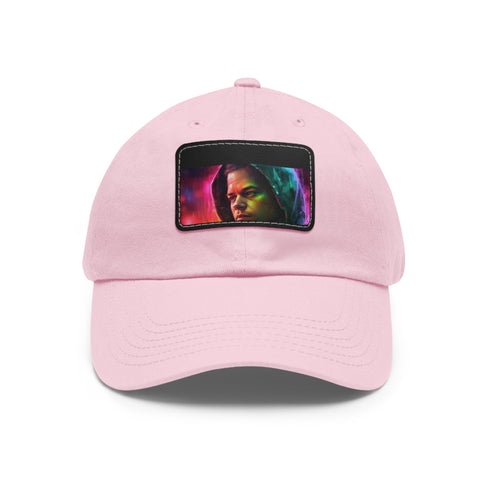 Vibrant neon watercolor baseball cap with light brown rectangular patch.