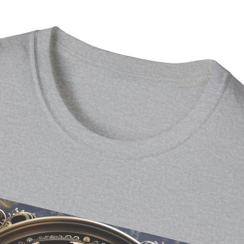 Steampunk Symphony Charcoal T-Shirt with Clockwork Design