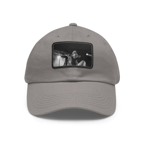 Stylish white cotton snapback with light brown patch for music lovers.