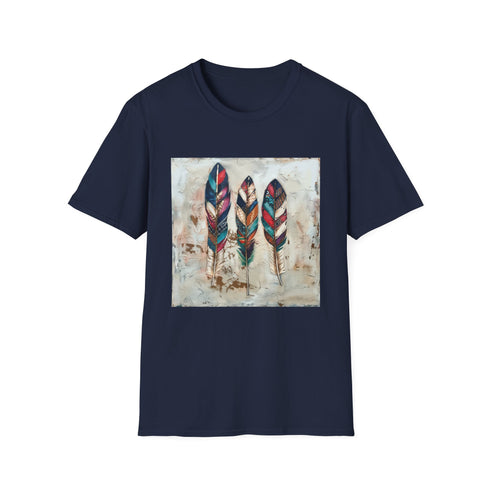 Spirit of Freedom Bohemian Feather T-Shirt in Charcoal for Men and Women.