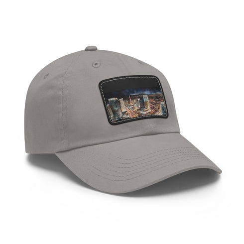 Neon Nights Vegas Baseball Cap in White with Light Brown Patch