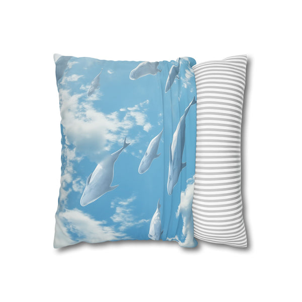Sky Full of Floating Whales (Edition II) ā 40Ć40 Cushion Cover ā Sofa & Living Room Lifestyle View