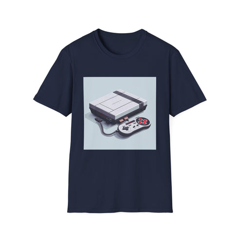 Charcoal cotton t-shirt with retro pixel gaming console design