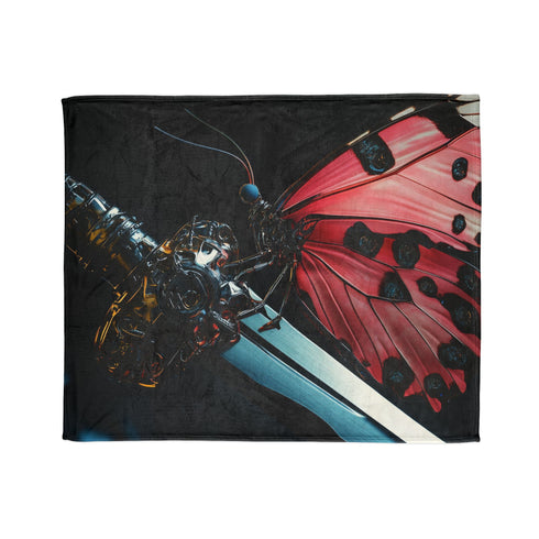 Cyborg Butterfly Perched on Sword Plush Fleece Throw Blanket
