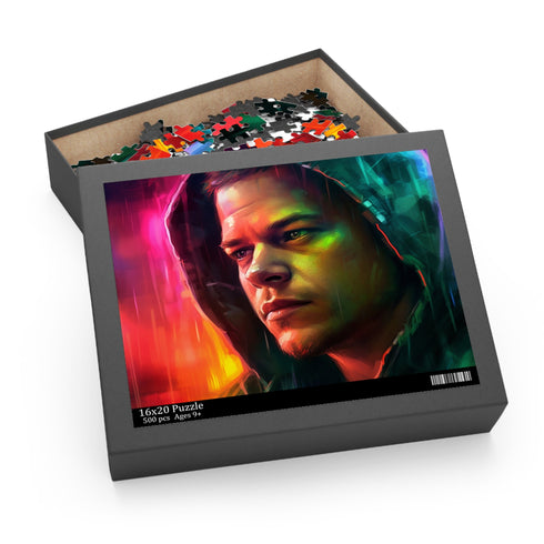 Matt Damon neon watercolor puzzle with 120 pieces for jigsaw fans.