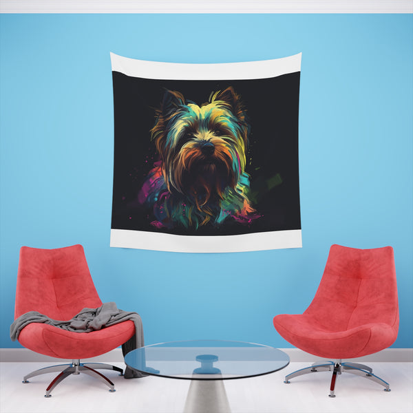Yorkie Charm: A Pocketful of Personality Tapestry | Wall Tapestry | All Over Print, AOP, Decor, Halloween, Home & Living, Home Decor, Indoor, Spring Essentials, Sublimation, Tapestry | Prints with Passion