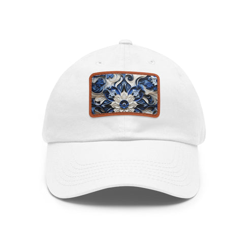 Midnight Cerulean Porcelain Baseball Cap in White with Rectangle Patch.