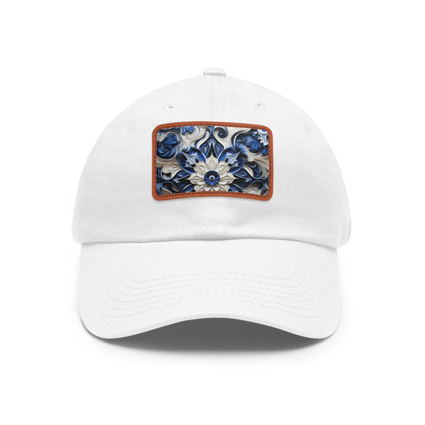 Midnight Cerulean Porcelain Baseball Cap in White with Rectangle Patch.
